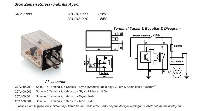 ELO201.018.003    STOP ZAMAN RÖLESİ 12V