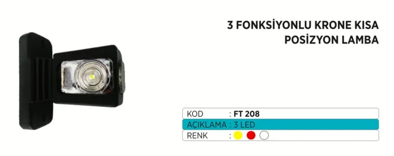 BOYNUZ LAMBA FARTEK FT208-BL005 POZİSYON LAMBASI KISA KRONE 3 FONK. KIRMIZI-BEYAZ