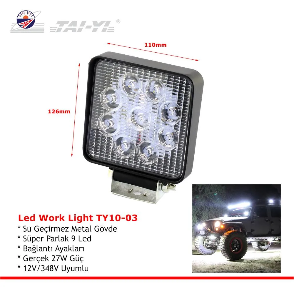 TAİYİ TY 10-03-04  9 LED KARE-YUVARLAK   ÇALIŞMA LAMBASI